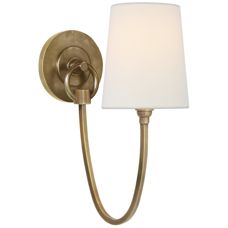 Thomas O'Brien Reed Single Sconce, Hand-Rubbed Antique Brass, Fabric