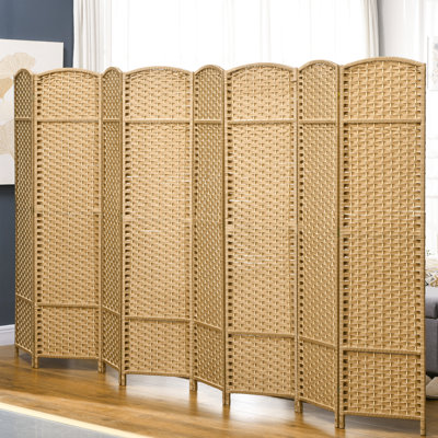 8 Panel Nature Wood Room Divider , 5.6' Tall Freestanding For Home Office Bedroom, Attractive Weaving Privacy Screen Delightful