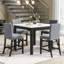 Ensemble de salle à manger 5 pièces avec table haute, comprenant une table à manger avec dessus en faux marbre et quatre chaises recouvertes de velours, gris-612468769