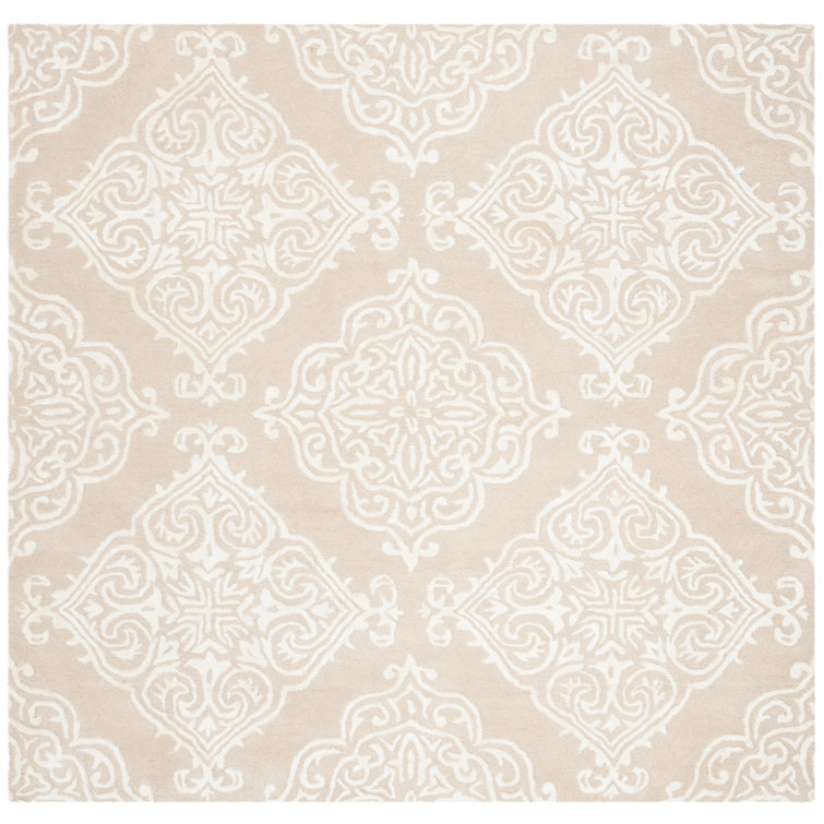 Bernon Hand Tufted Viscose/Wool Damask Rug in Beige