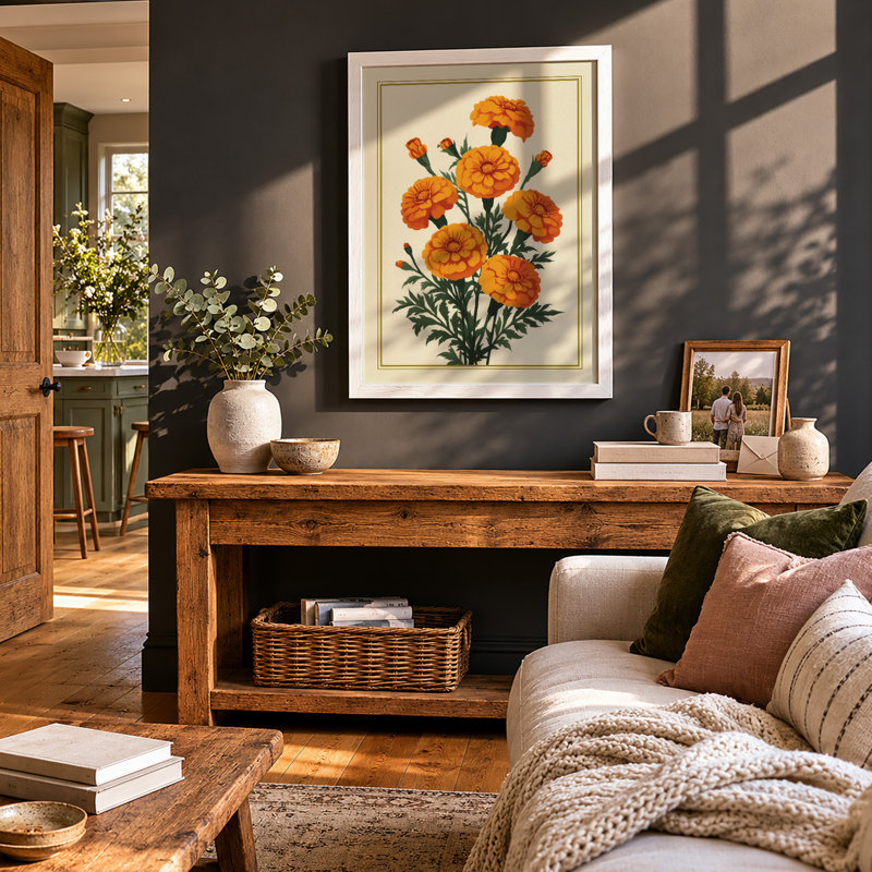 Orange Carnations Botanical - Framed Print, A3 - 42.0 x 29.7 cm, White