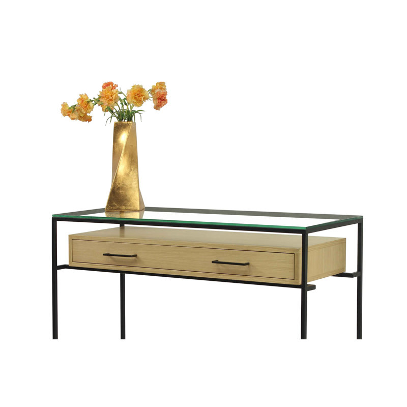 Damarii 110cm Glass Top Console Table, Black, Natural