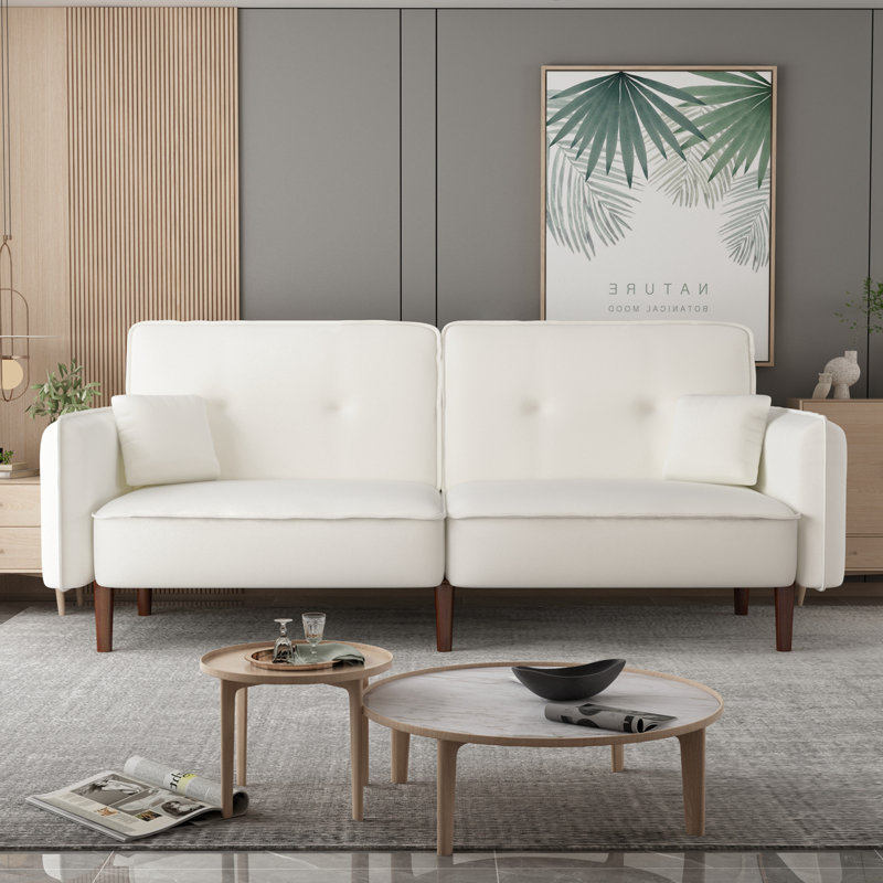 Bohlman Twin 75'' Upholstered Convertible Sofa, White Linen Blend