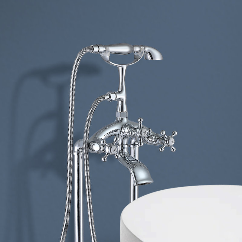 Topcraft Floor Mounted Freestanding Tub Faucet with Handheld Shower, Chrome