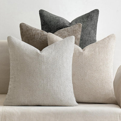 Pack Of 4 Couch Throw Pillow Covers Neutral Soft Decorative Chenille Pillow Covers Farmhouse Boho Cushion Covers For Mid Century Modern Home Decor Sofa Bedroom Living Room