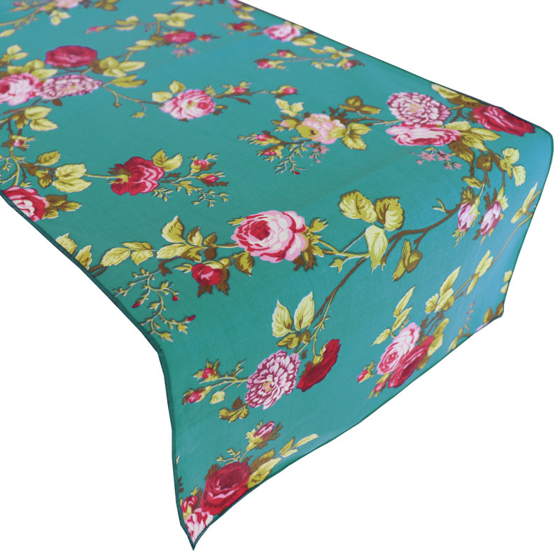 Vintage Floral Large Roses Print Table Runner, 144" Rectangle