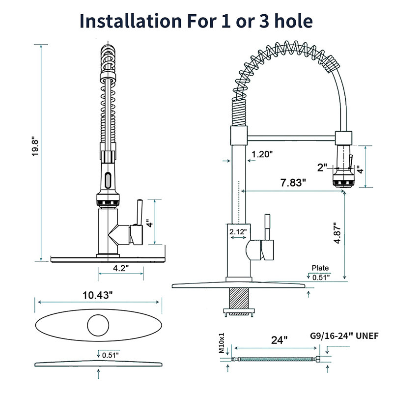 Kitchen Faucet With Pull Down Sprayer And 4 Spraying Modes Single Handle Commercial Spring Kitchen Sink Faucet 1 Or 3 Hole