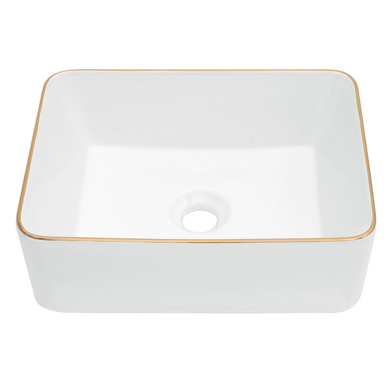Lavabo classique en céramique, vasque rectangulaire pour salle de bain, restaurant, bureau, Blanc / Doré