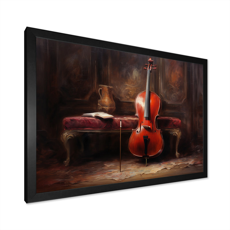 Violoncelle charisma profond bourgogne VI sur toile, Cadre simple noir, H 30 po x l 40 po x P 1,5 po