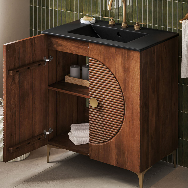 Meuble-lavabo en bois cannelé avec évier 30 po Vernon, Noir