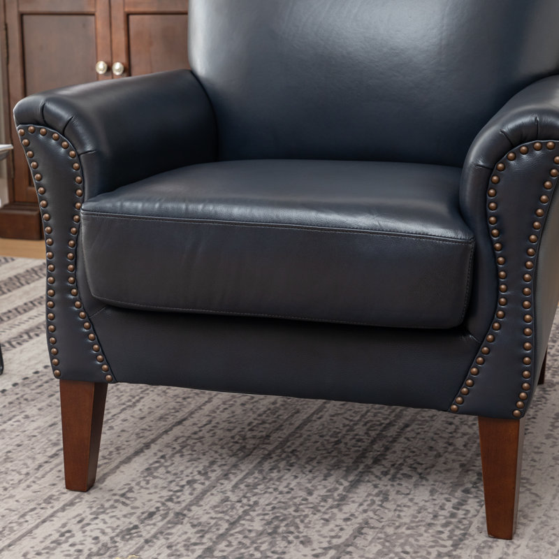 Fauteuil Shalisia, Cuir véritable bleu marine