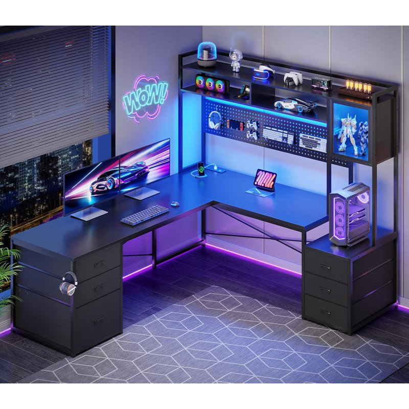 Bureau en forme de L de 67 po Hagin, bureau d'ordinateur avec tiroir classeur Hagin, Noir