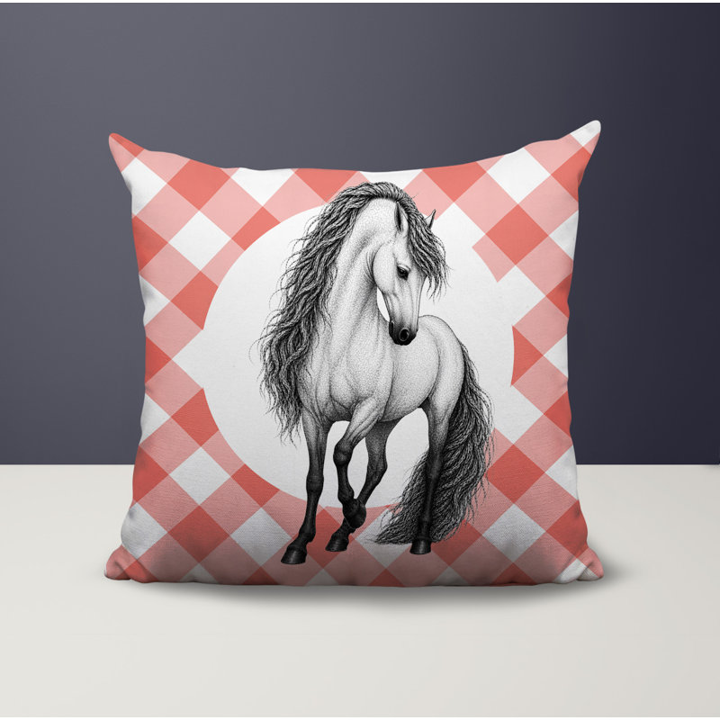 Coussin réversible Horse, 18 x 18, Pêche
