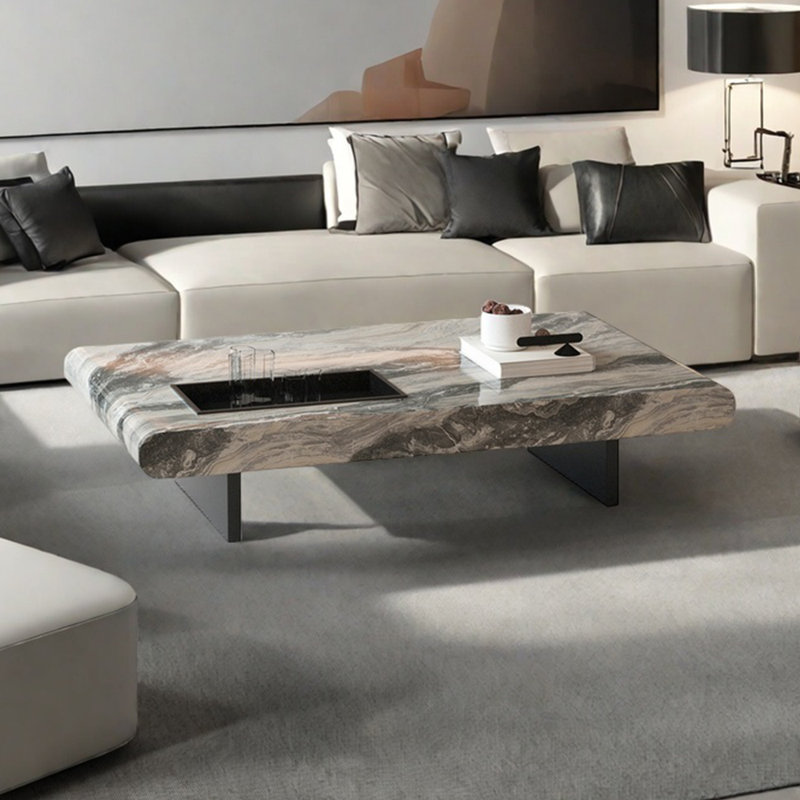 Modern simple marble coffee table, 13.77" H x 51.18" L x 27.55" W