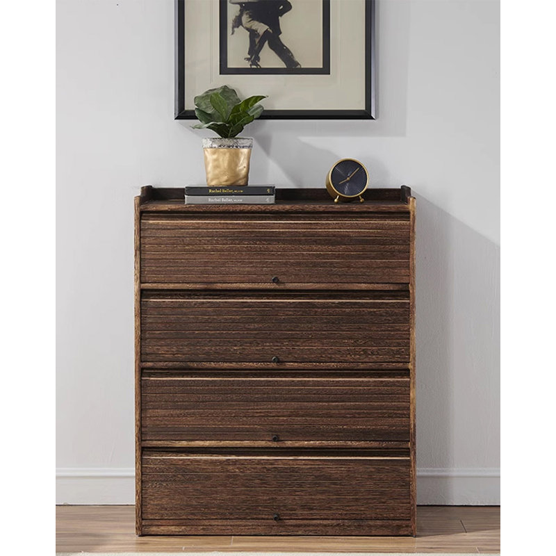 Solid Carbonized Paulownia Wood Shoe Cabinet with Roller Shutters, 35.43" H x 28.74" W x 13.39" D