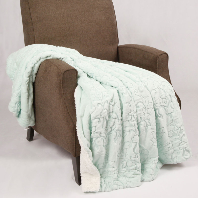 Floral Knitted and Hand Woven Blanket, 152.4cm L x 203.2cm W, Dusty Blue