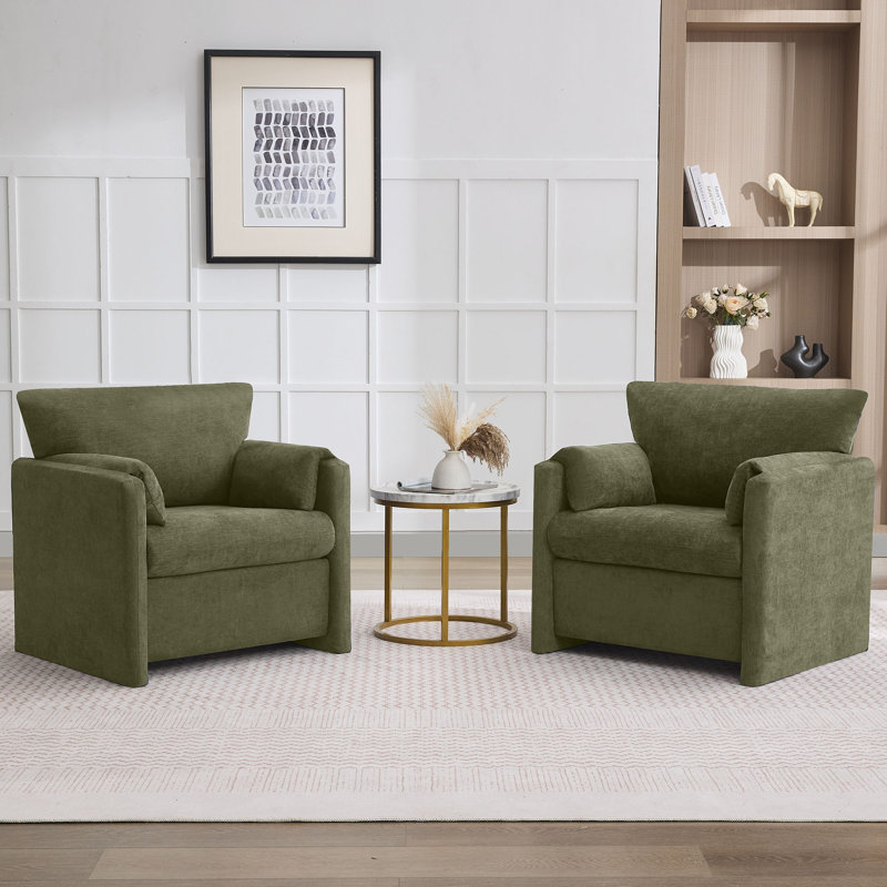 Fauteuil d'appoint surdimensionné en chenille 32,7 po (ensemble de 2, Vert