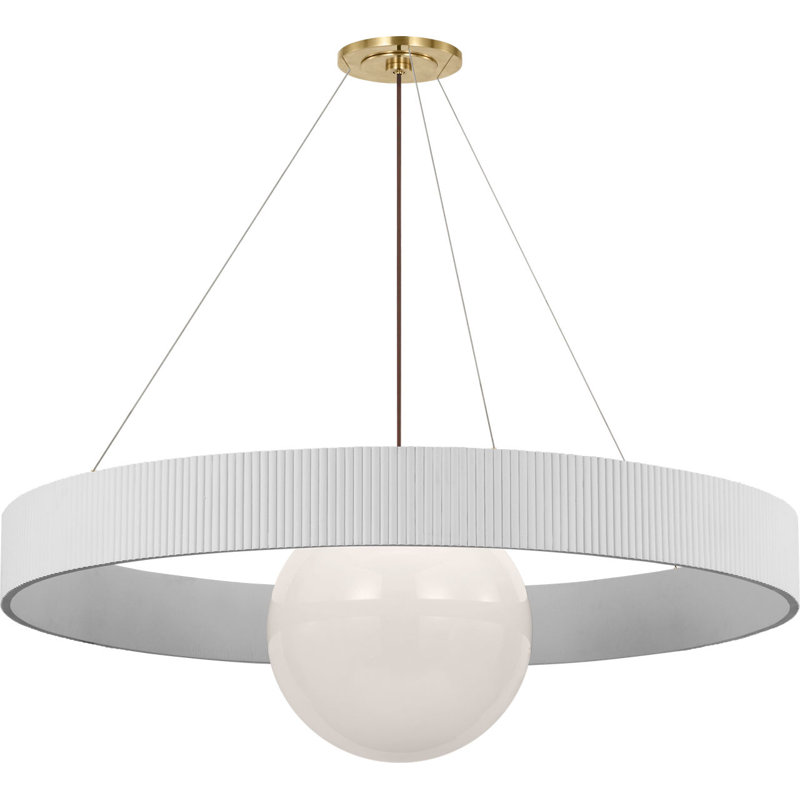 Arena 53" Ring and Globe Chandelier, Matte White;Hand-Rubbed Antique Brass;White Glass