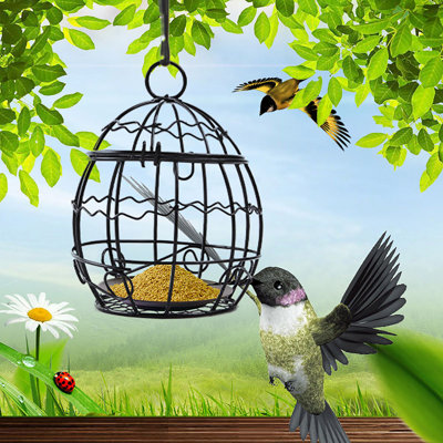 Ensemble de 6 mangeoires à oiseaux anti-écureuils en métal avec boules de suif et chaînette de suspension pour jardin extérieur, idéales pour les colibris.