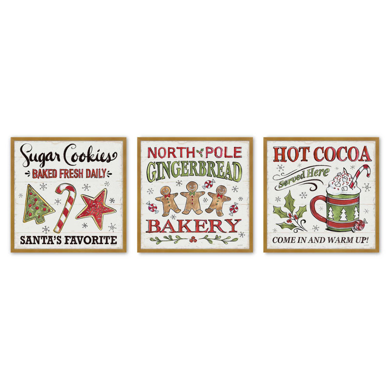 «Santa's Favorite Sugar Cookies», ensemble de 3 reproductions d'art, 20 po x 20 po, Or poli