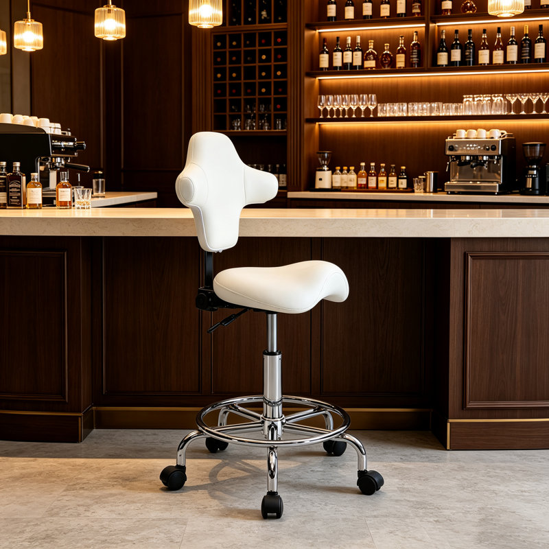 Tabouret de dessinateur réglable avec repose-pieds, dossier ergonomique en similicuir, chaise de bureau pivotante à roulettes et réglable en hauteur pour bureau, salon ou atelier