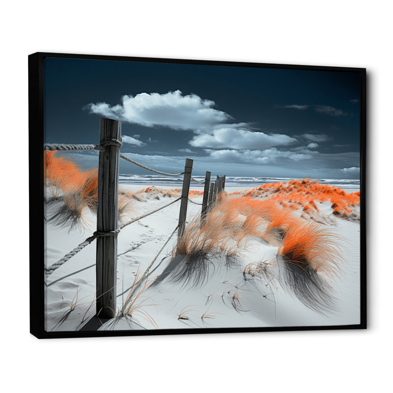 Coral Sandy Beach - reproduction sur toile, H 34 po x l 44 po x P 1,5 po, Cadre flottant noir