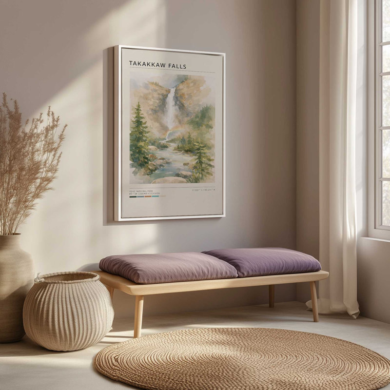 Takakkaw Falls, reproduction d'art sur toile, Cadre flottant blanc opaque, 24 po x 36 po