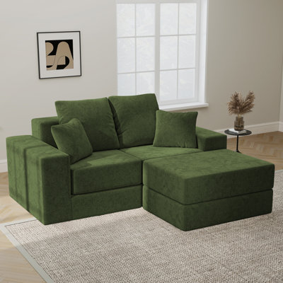 Boneless 75" Modular Sectional Sofa Pull-Out Sofa Bed Velvet Sectional Couch with Ottomans