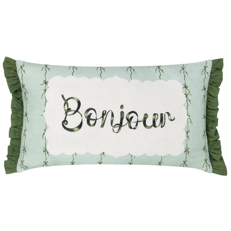 Bonjour Abstract Green Rectangular Throw Pillow Cover