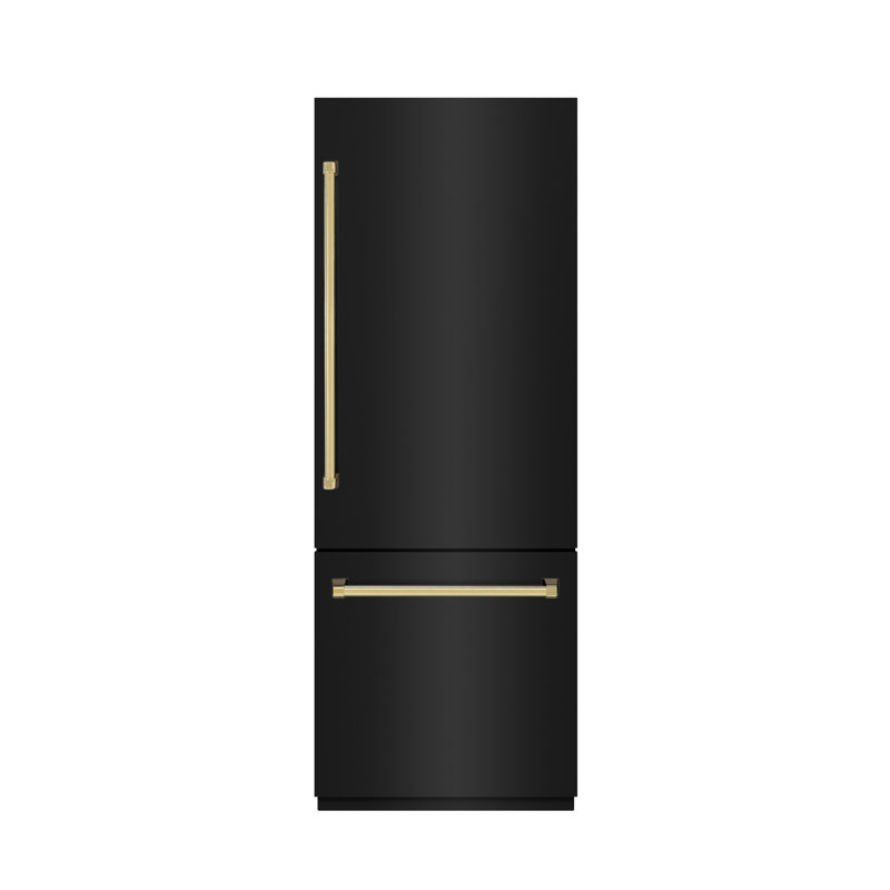 ZLINE Autograph 30 in. White Matte Built-In Refrigerator w/ Gray & Black Accents, Black Stainless Steel/Gold