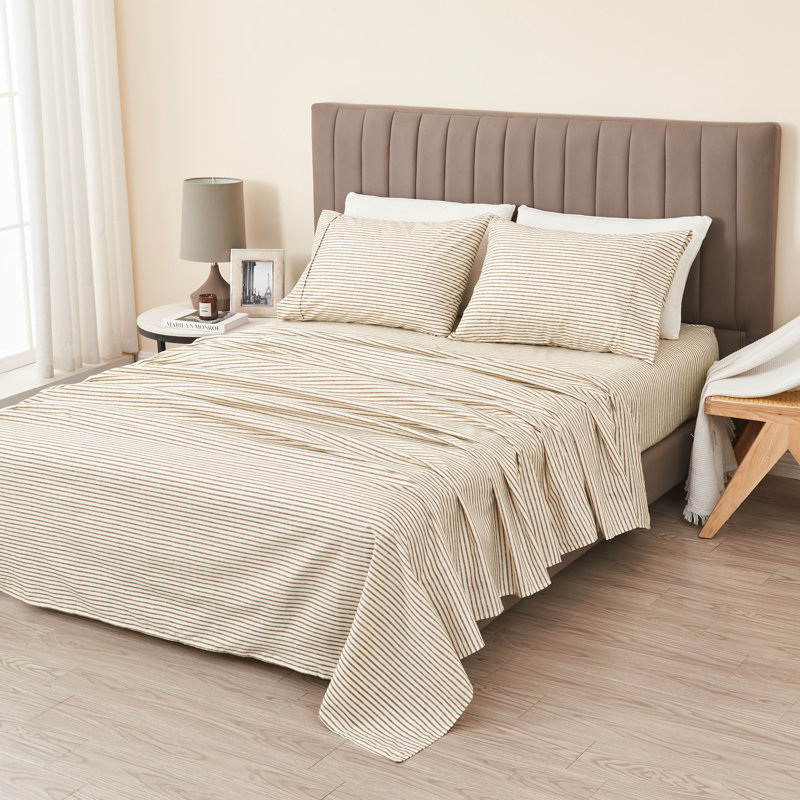 Taupe Stripe Full Size Microfiber Sheet Set with Pillowcases
