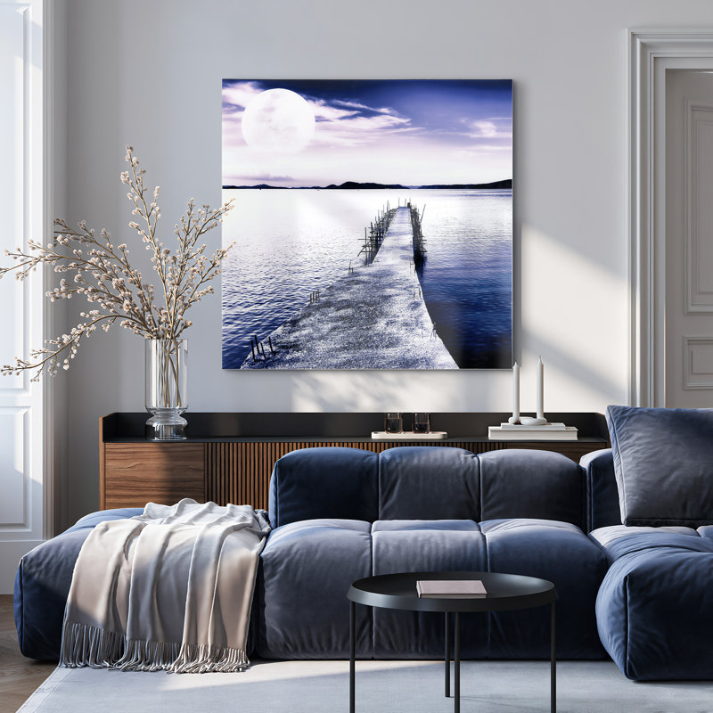 «Pier with Moon Rising», reproduction de photo sur verre