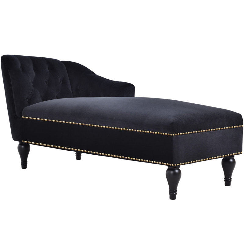 58'' Chaise , Velvet Upholstery, Right Arm Design, Solid Wood Legs, Enhances Room Style Sleeper Chaise, Button , Supports Up To 250 Lbs