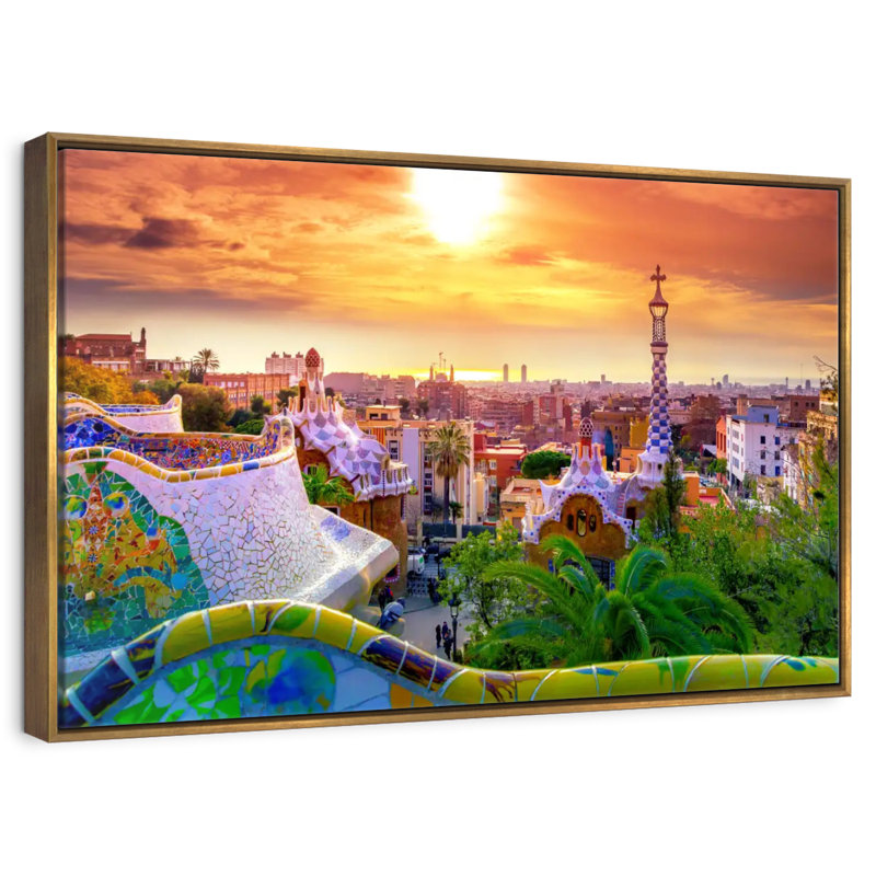 Barcelone depuis le parc Guell, Cadre flottant doré, 40 po x 27 po