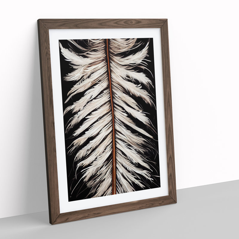 Winter Feather - Wall Art, 48cm H x 36cm W, Walnut Framed Paper, White