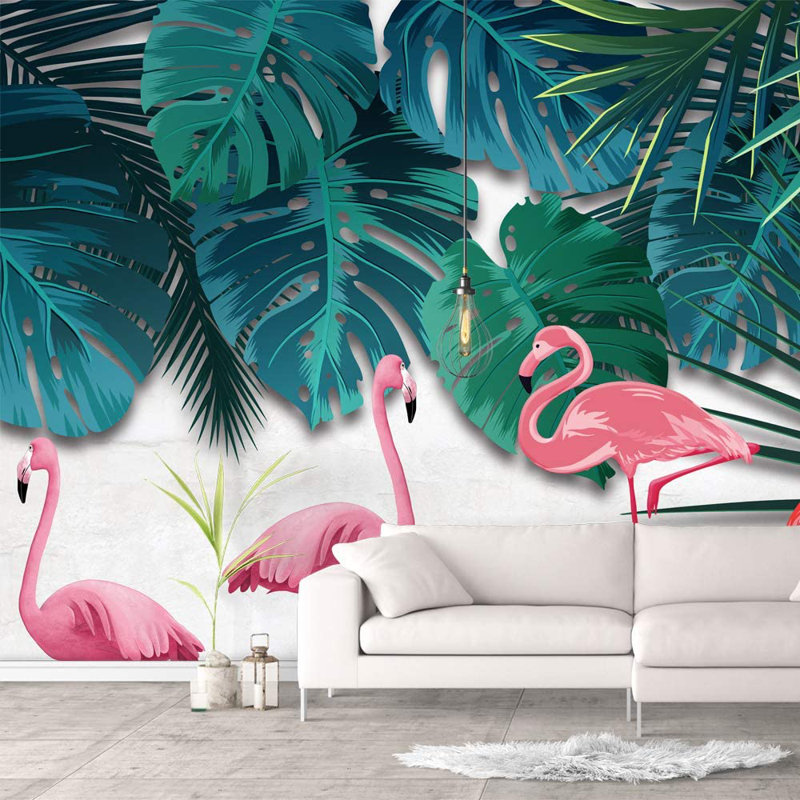 Murale Monstera et flamants roses, L 66 po x l 96 po