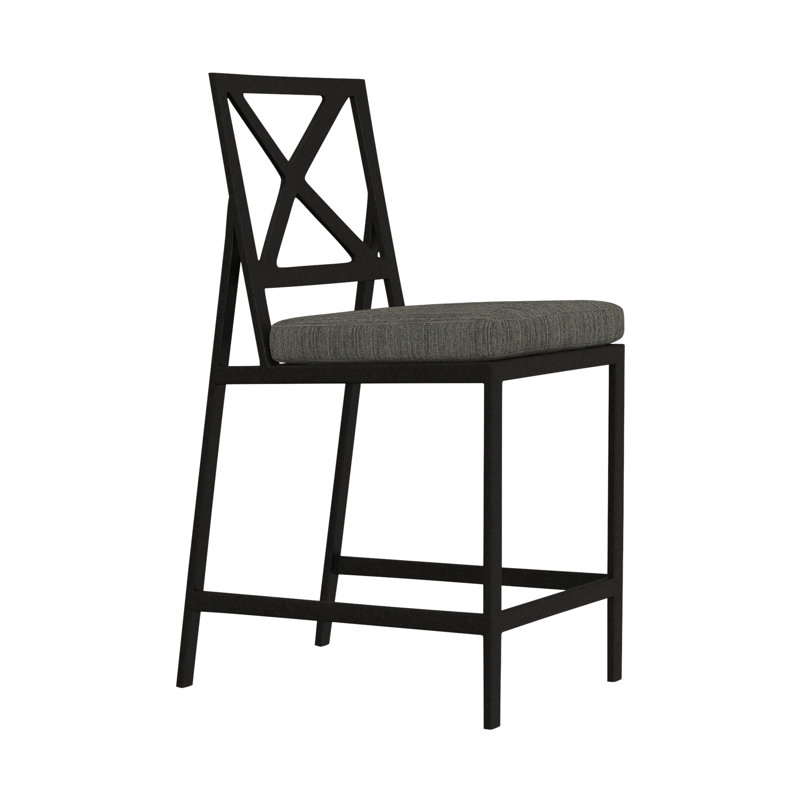 Marin Outdoor Bar Stool, Carbon Black, Alcazar Redwood, 28"
