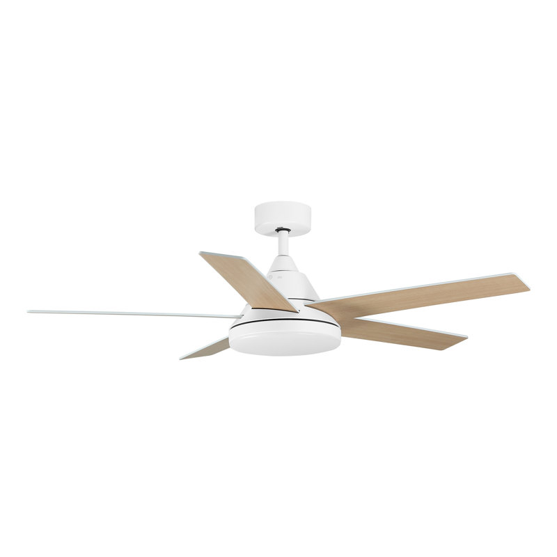  Ventilateur de plafond 5 pales 52 "avec lumière et télécommande, Blanc, Bois naturel