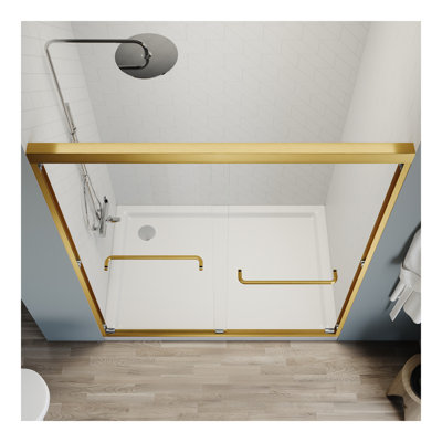 Sliding Shower Glass Door 44-48 in. W x 72 in. H, Adjustable Semi Frameless Shower Door, Certified Thick Clear Clear Tempered Glass, 304 Stainless Steel Handles