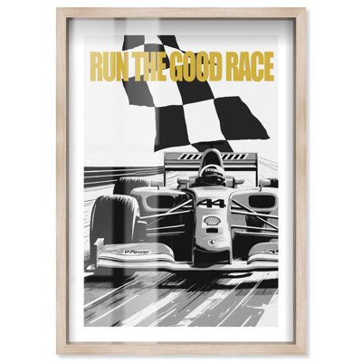 «Run the good race», affiches de Formule 1 par Notoriart, cadre blond, 25 x 37