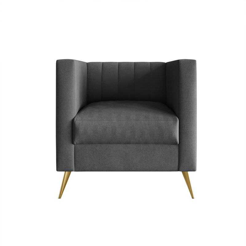 Cramlington Velvet Square Arm Chair, Gray Velvet
