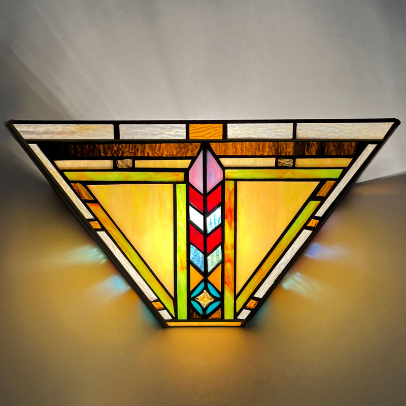 Applique murale Tiffany de 12 po de largeur en verre coloré hexagonal Mission