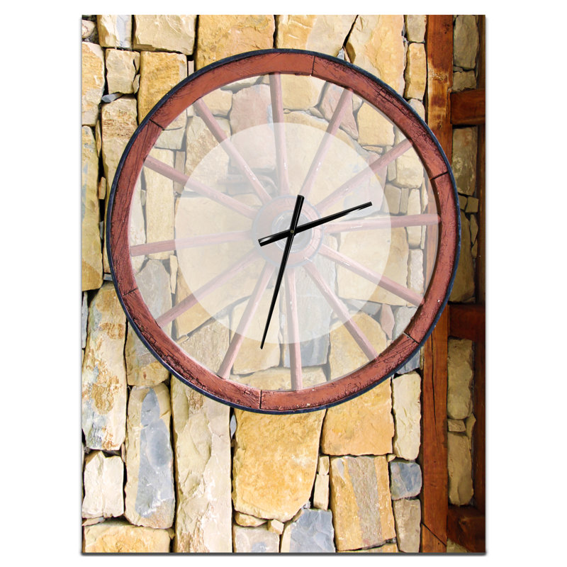 Vieille roue de campagne en bois - Horloge murale rustique, H 32 po x l 24 po x P 1 po