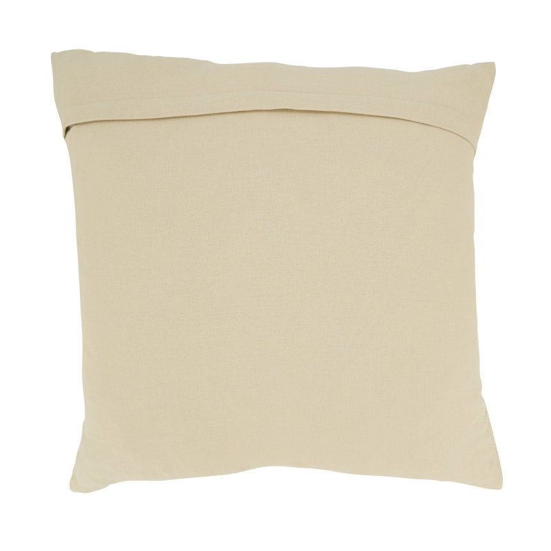 Beige Embroidered Floral Cotton Throw Pillow with Duck Feather Fill