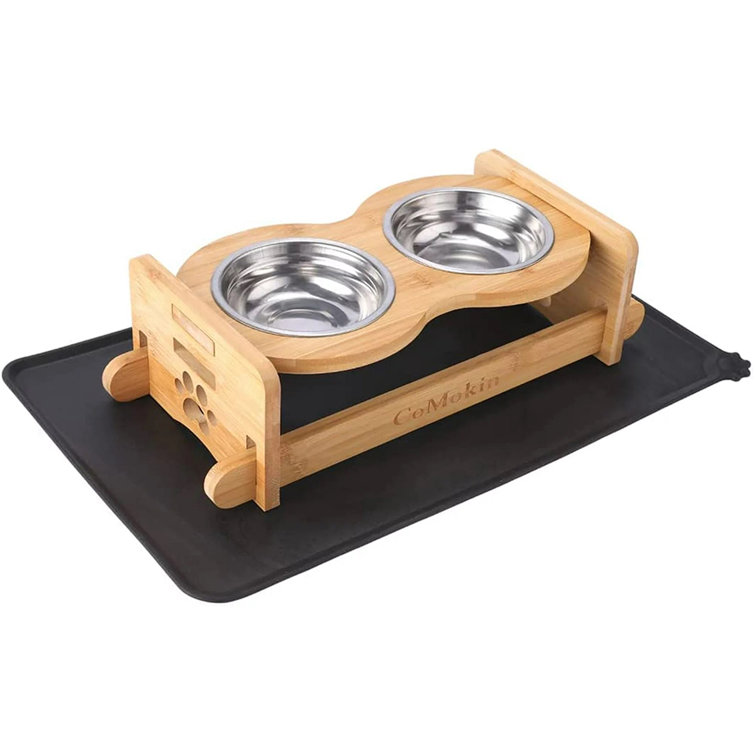 ATUBAN Elevated Dog Bowls,Adjustable Raised Dog Bowl for Small Dogs and  Cats,Durable Bamboo Cat Dog Food Bowl Stand Pet Feeder