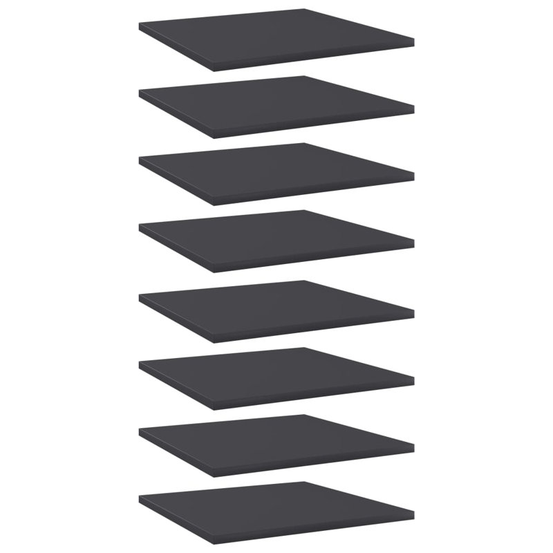 Bookshelf Boards 8 pcs Engineered Wood, Gray, (8 Shelves) 0.6" H x 15.5" W x 15.5" D