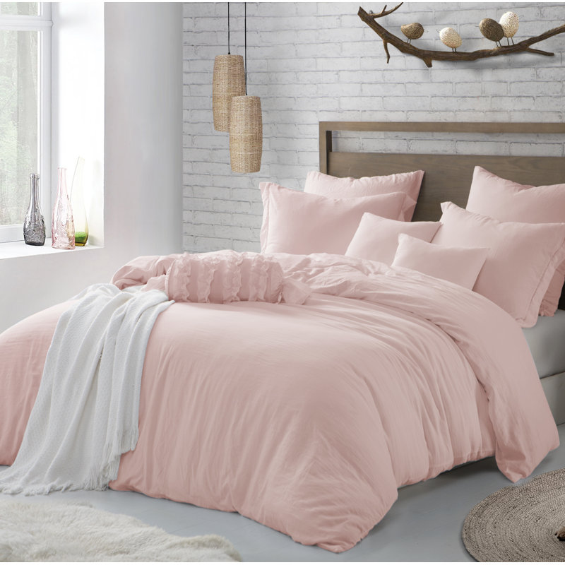 Charcoal Gray Twin/Twin XL Microfiber Crinkle Duvet Cover Set