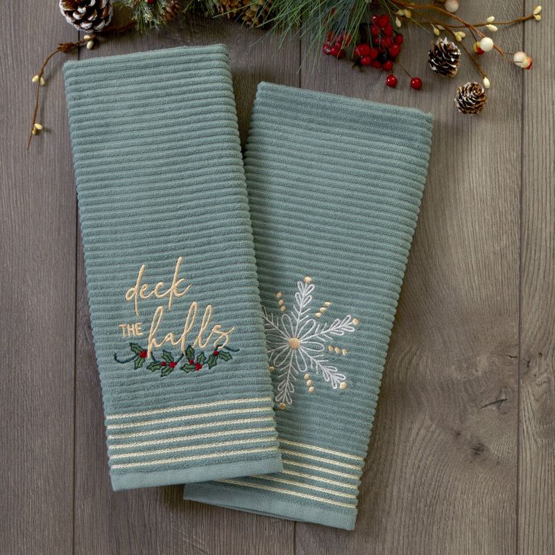 SKL Home Snowflake Hand Towel (2-Pack), Green