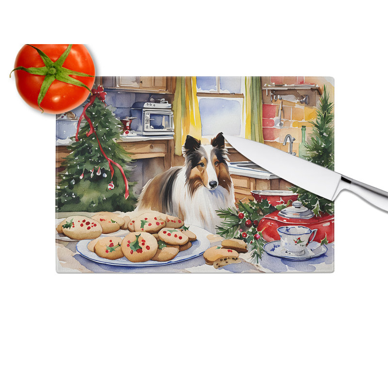 Sheltie Christmas Cookies Glass Cutting Board