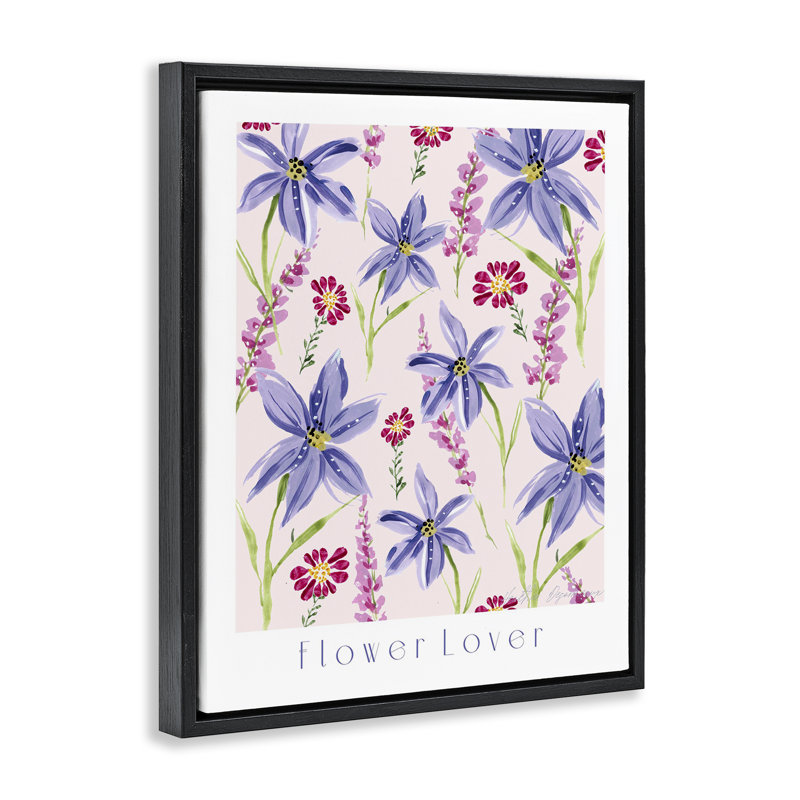 Art mural sur toile flottante à motif d'amoureux des fleurs, design par Heather Desormeaux, Cadre flottant noir de jais